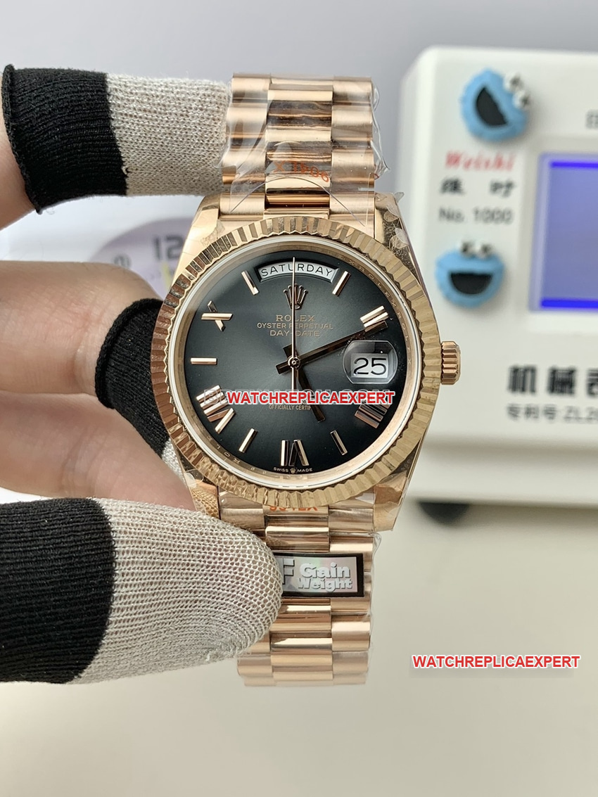 QF Factory Rolex Day-Date Original Factory Super A Fine Imitation Gradient Slate Grey Dial mechanische Uhr m228235-0055