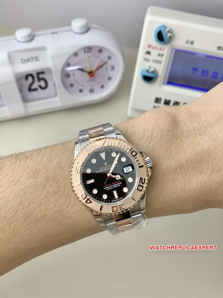 Factory C Rolex Yacht-Master 1:1super cloneblack dial rose gold268621 wearing live photos