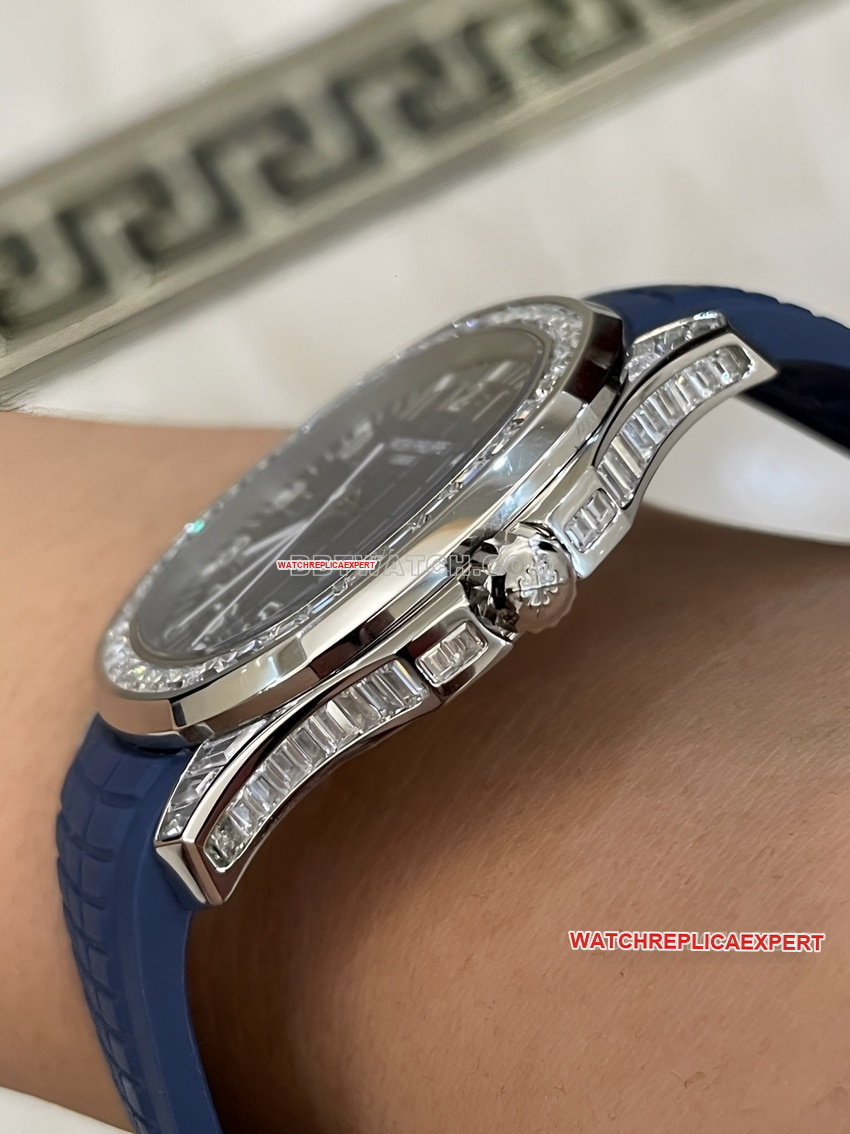 Patek Philippetop-tier 1:1super clone grenade blue dial diamond rubber style side live photo