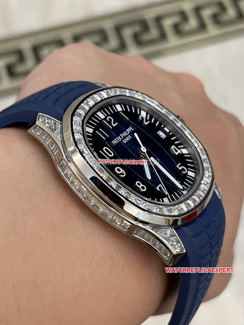Patek Philippetop-tier 1:1super clone grenade blue dial diamond rubber style side live photo
