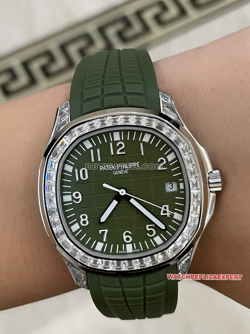 Patek Philippetop-tier Collectgrenade green dial diamond rubber model front live photo