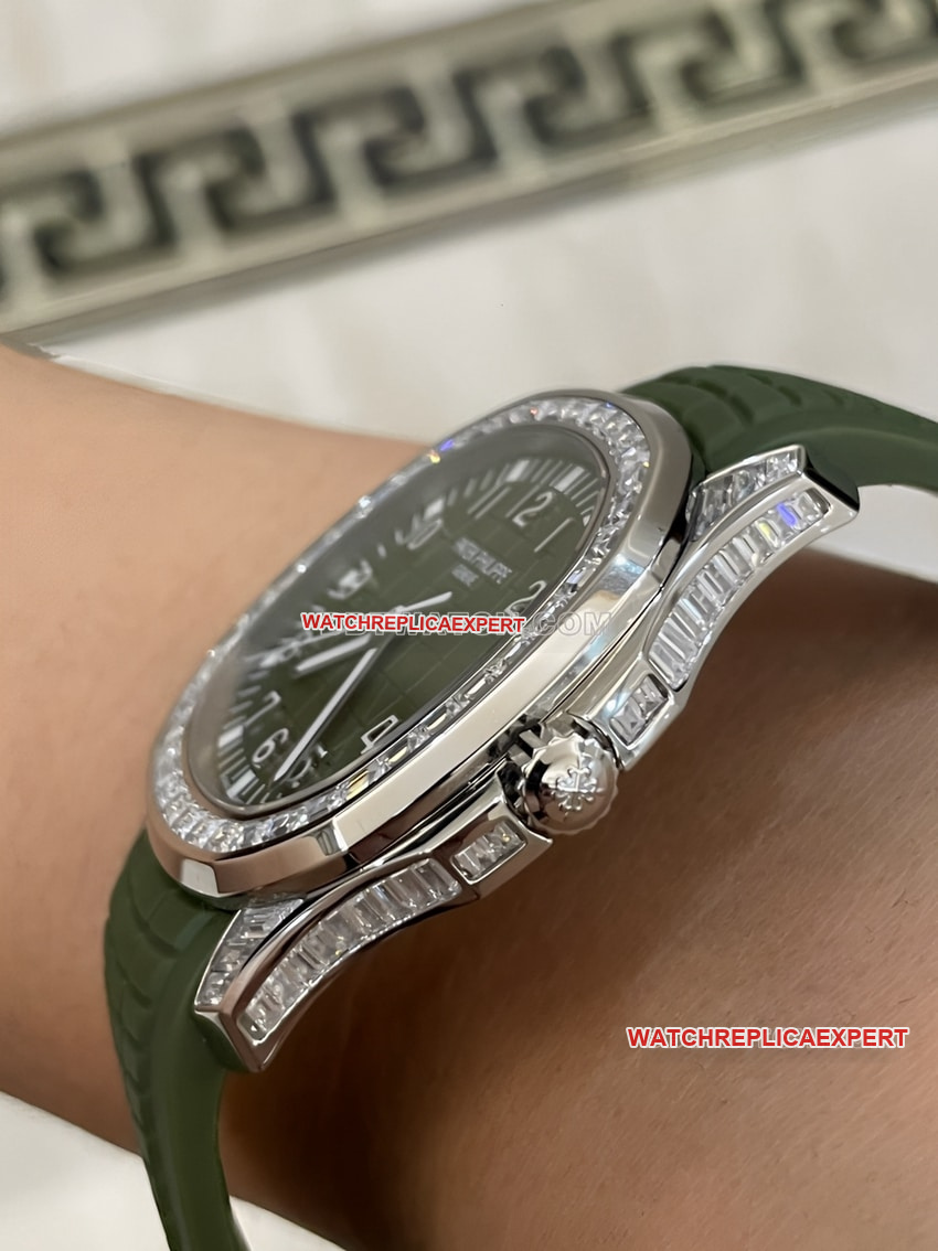 Patek Philippetop-tier Collectgrenade green dial diamond rubber model side live photo