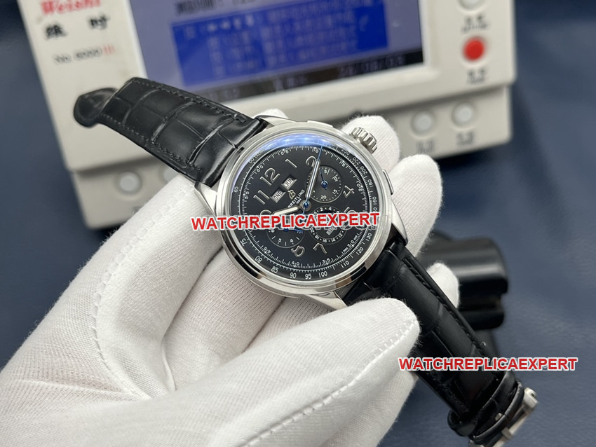 GF FactoryBreitling super cloneblack dial annual calendar leather strap model front live photo