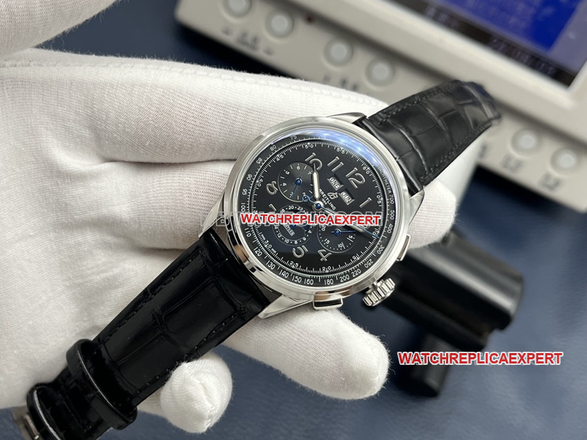 GF FactoryBreitling super cloneblack dial annual calendar leather strap model front live photo
