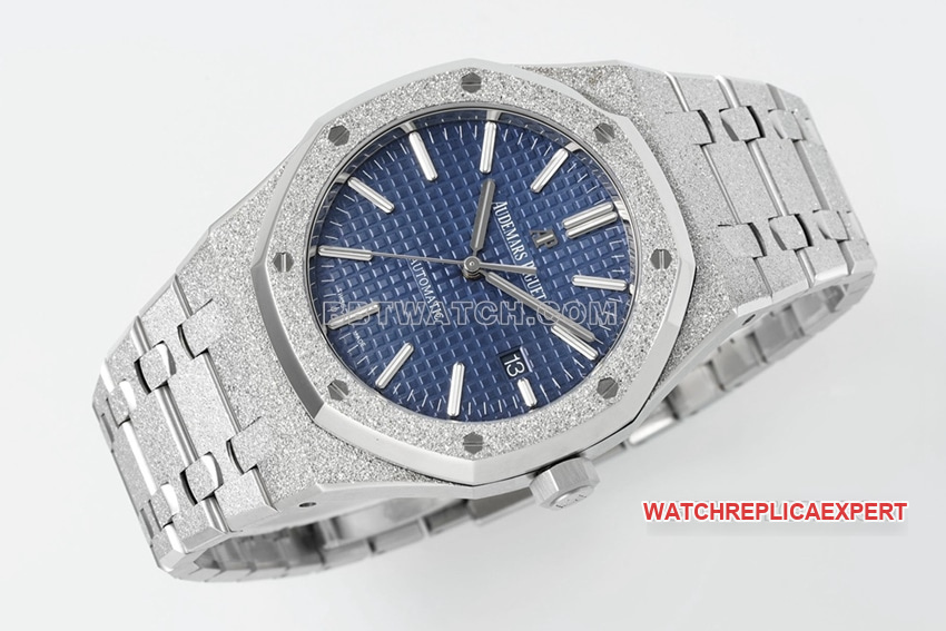 ZF factory Audemars Piguet Royal Oak top 1:1 imitation blue plate frost gold 15410BC front real picture