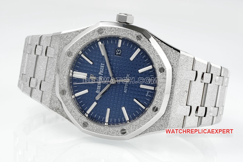 ZF factory Audemars Piguet Royal Oak top 1:1 imitation blue plate frost gold 15410BC front real picture