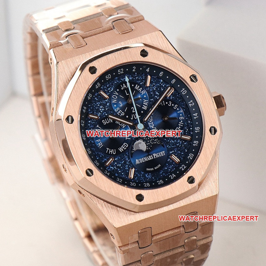 Audemars PiguetRoyal Oak1:1top-tier replicablue dialrose gold26574ORfront live photo