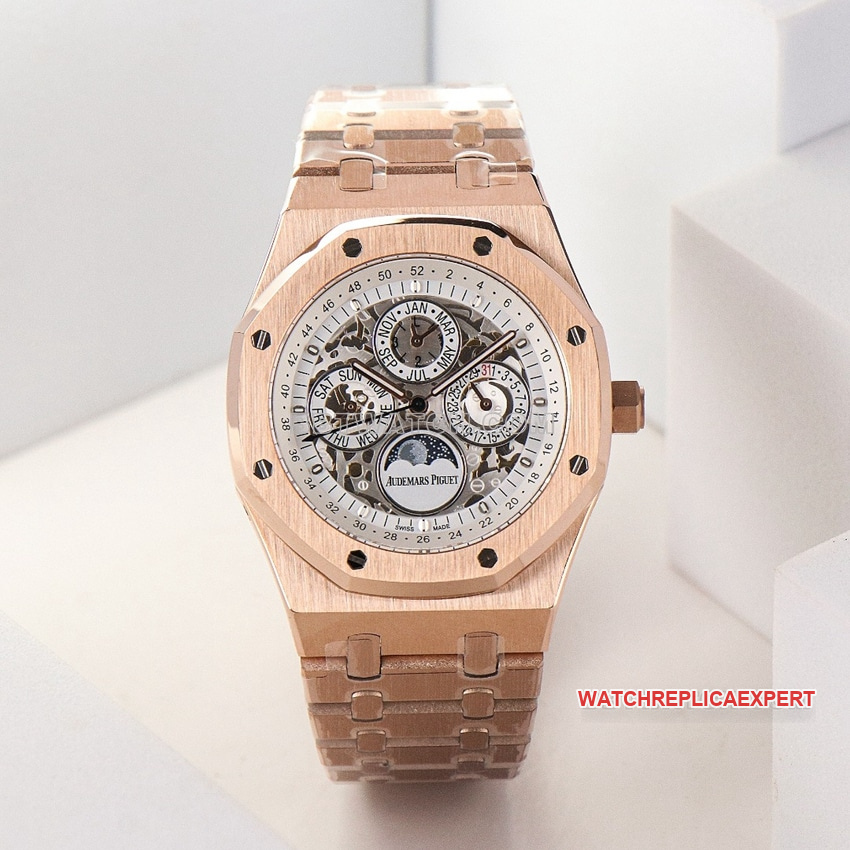 Audemars Piguet Royal Oak Top 1:1 Replica White Skeleton Dial 18k Rose Gold Mechanical Watch