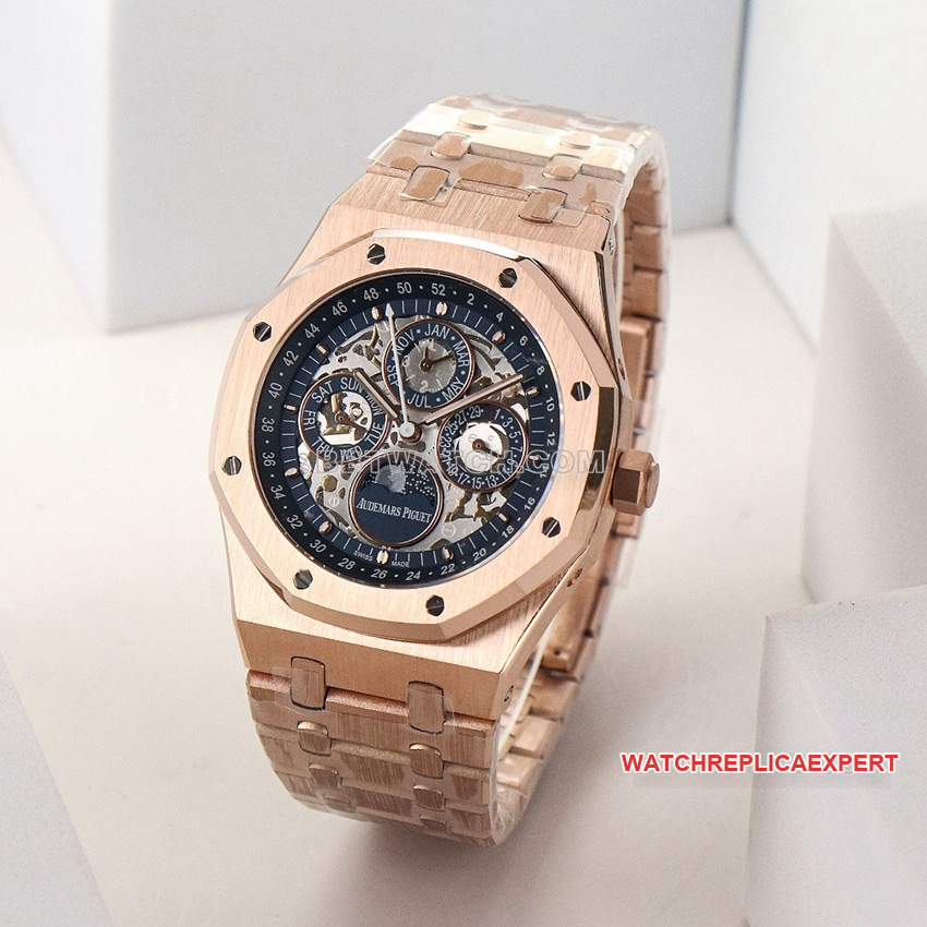 Audemars PiguetRoyal Oaktop-tier 1:1super clone black hollow plate rose goldfront live photo