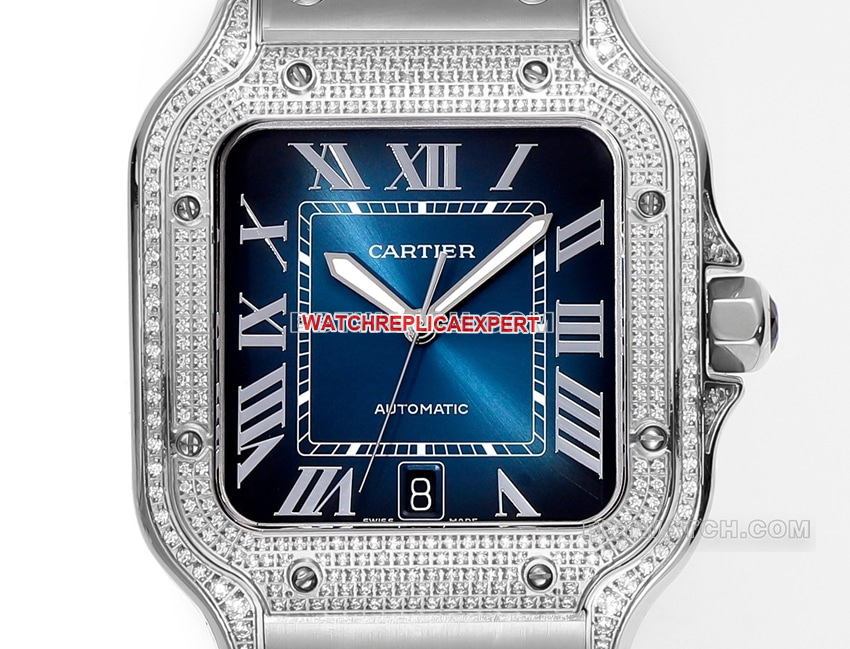 THB factory Cartier Santos Original Factory super clone blue green dialdiamond bezelsteel bracelet model front live photo