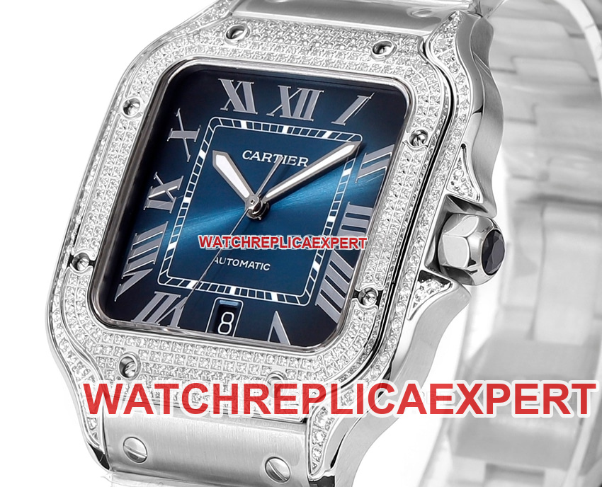 THB factory Cartier Santos Original Factory super clone blue green dialdiamond bezelsteel bracelet model side live photo