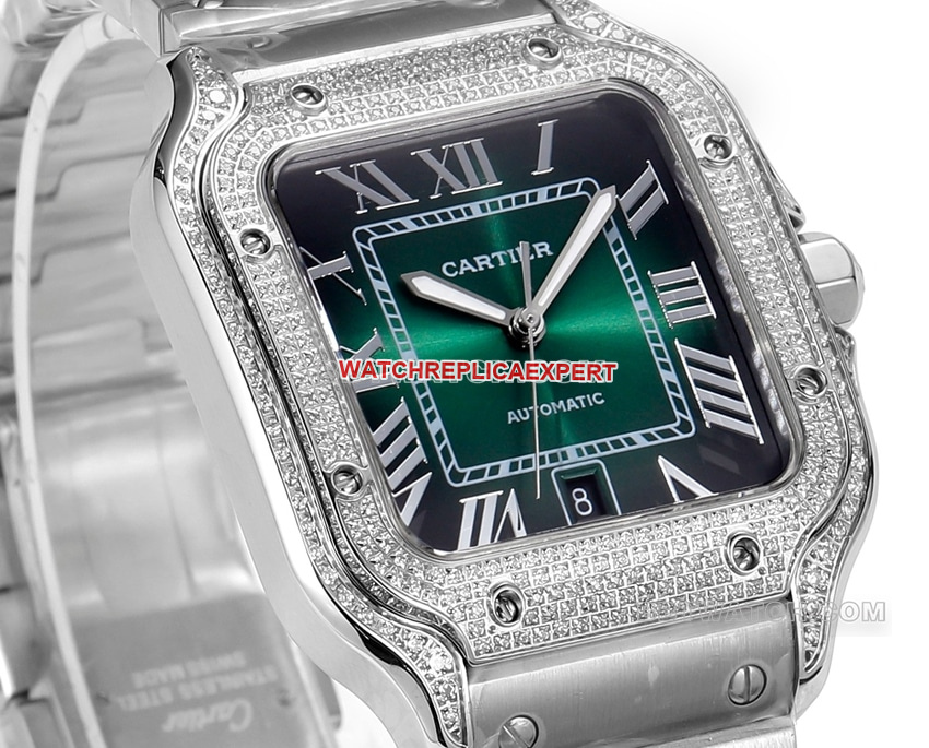 THB factory Cartier Santos Original Factory super clone blue green dialdiamond bezelsteel bracelet model side live photo