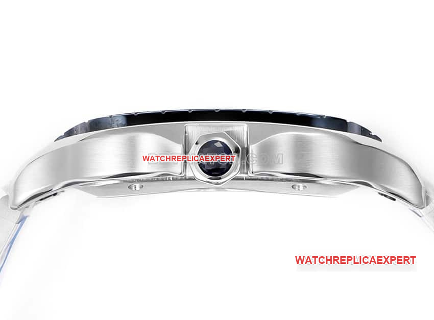 THB Factory Cartier Santos 1:1 Super A Replica Blue and White Dial Diamond Bezel Steel Bracelet Side Real Photo
