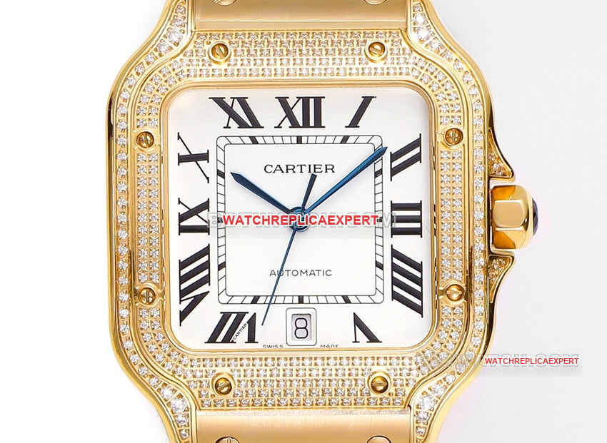 THB factory Cartier Santos super clonewhite dialyellow golddiamond bezelsteel bracelet front live photo
