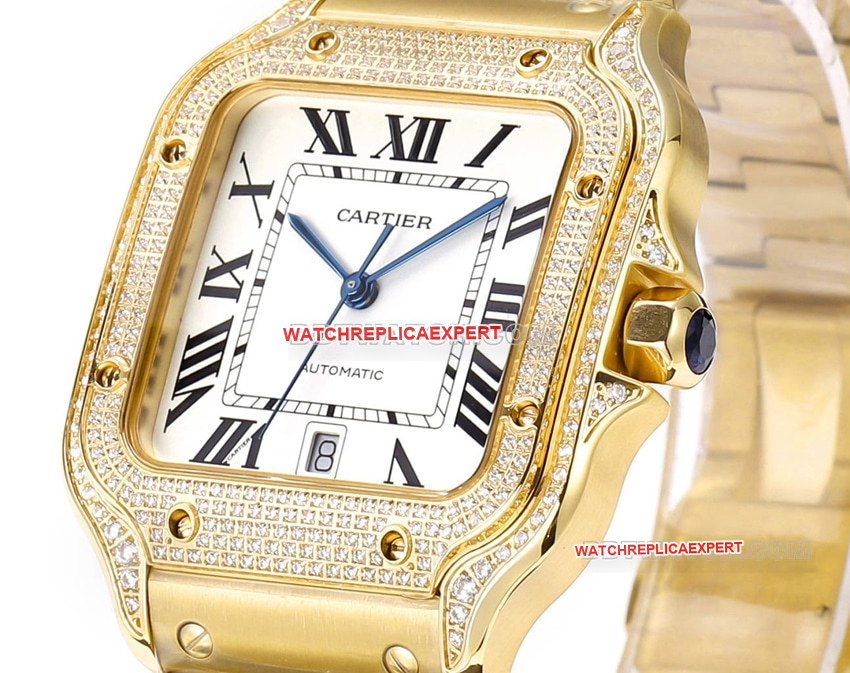 THB factory Cartier Santos super clonewhite dialyellow golddiamond bezelsteel bracelet side live photo