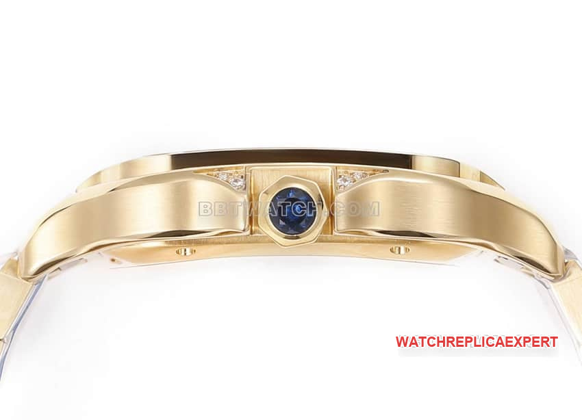 THB factory Cartier Santos super clonewhite dialyellow golddiamond bezelsteel bracelet side live photo