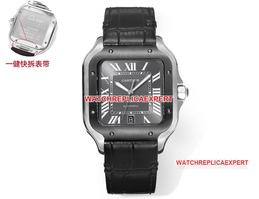 THB Factory Cartier Santos top-quality 1:1 replica Black Ash Plate black and gray dial mechanical leather strap