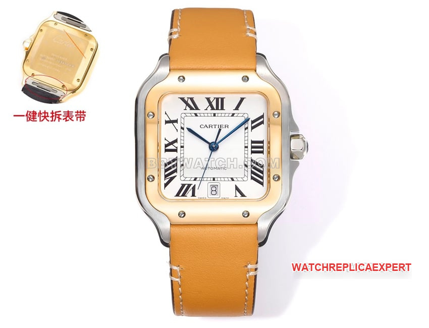 THB factory Cartier Santos top-tier 1:1super clonewhite dialyellow goldleather strap front live photo