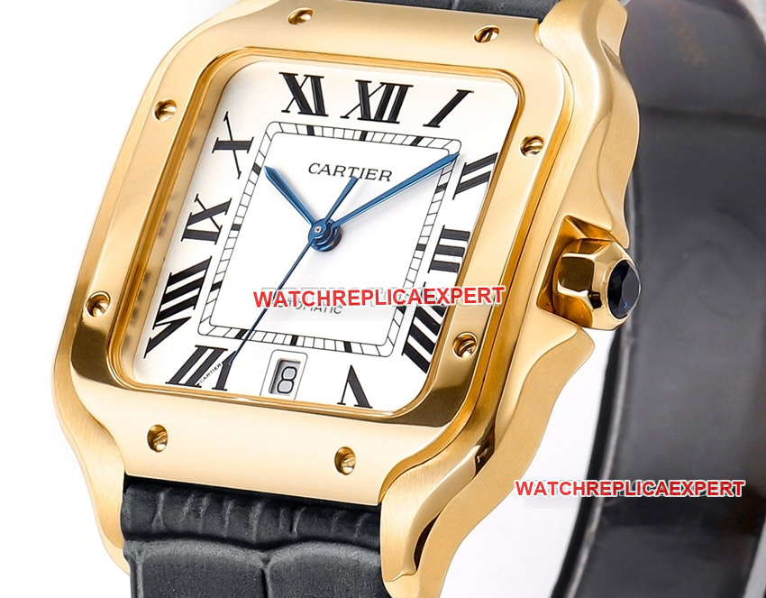THB factory Cartier Santos top-tier 1:1super clonewhite dialyellow goldleather strap side live photo