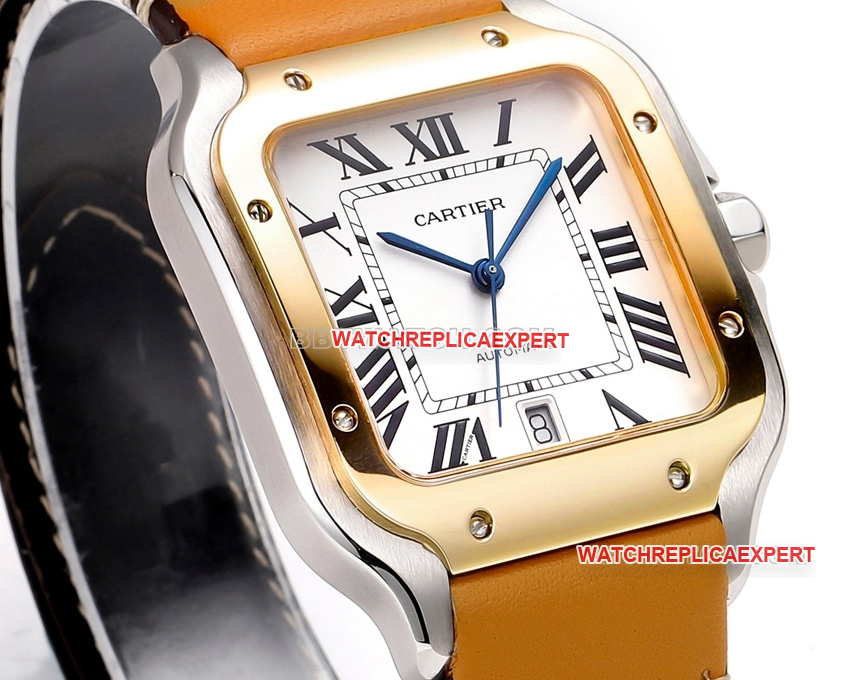 THB factory Cartier Santos top-tier 1:1super clonewhite dialyellow goldleather strap side live photo
