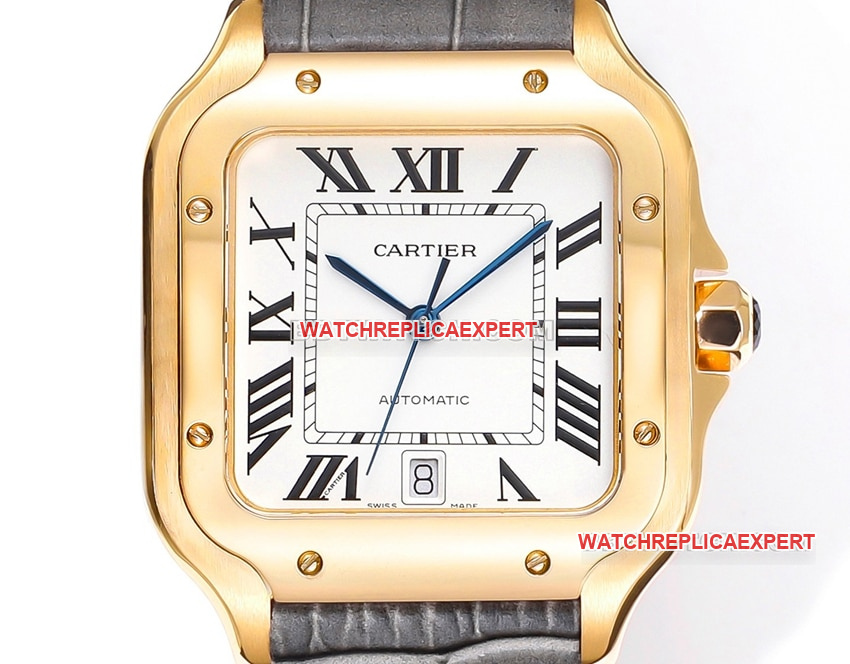 THB factory Cartier Santos top-tier 1:1super clonewhite dialyellow goldleather strap front live photo
