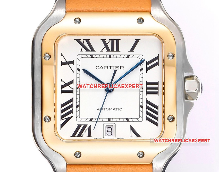 THB factory Cartier Santos top-tier 1:1super clonewhite dialyellow goldleather strap front live photo