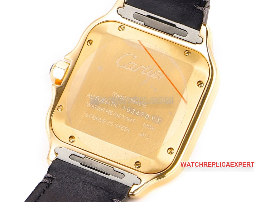THB factory Cartier Santos top-tier 1:1super clonewhite dialyellow goldleather strap caseback live photo