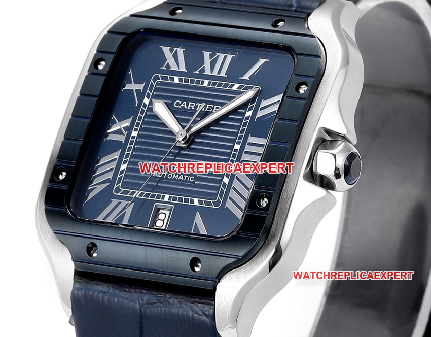 THB factory Cartier Santos top-tier replica blue white dialleather strap model side live photo