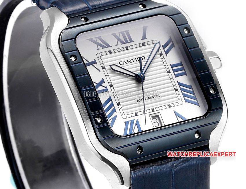 THB factory Cartier Santos top-tier replica blue white dialleather strap model side live photo