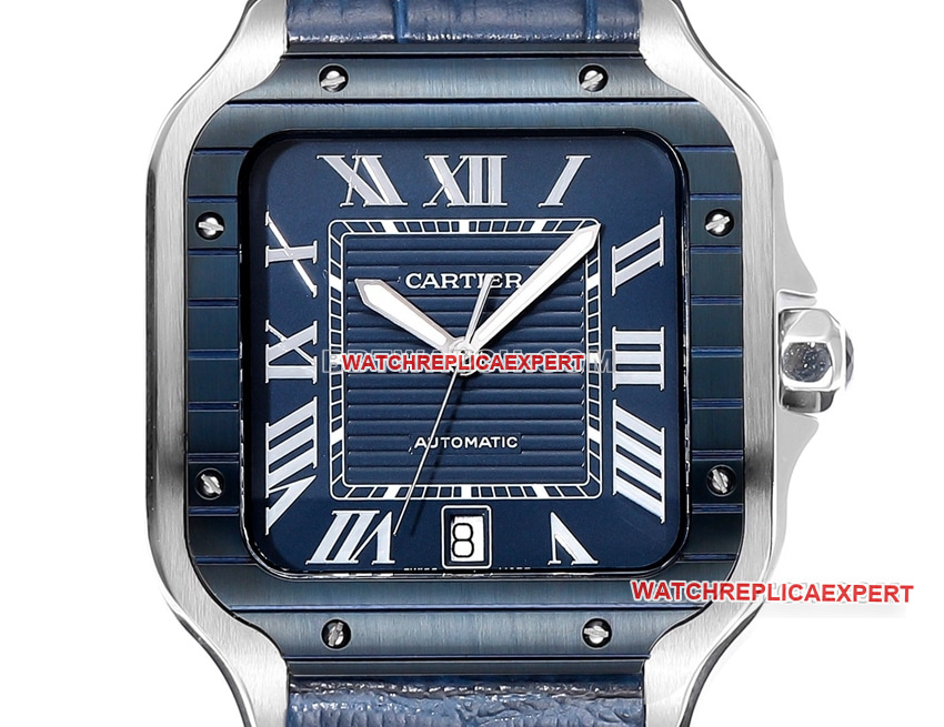 THB factory Cartier Santos top-tier replica blue white dialleather strap model front live photo