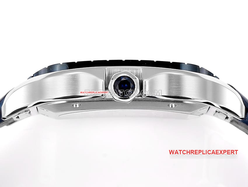 THB factory Cartier Santos top-tier replica blue white dialleather strap model side live photo