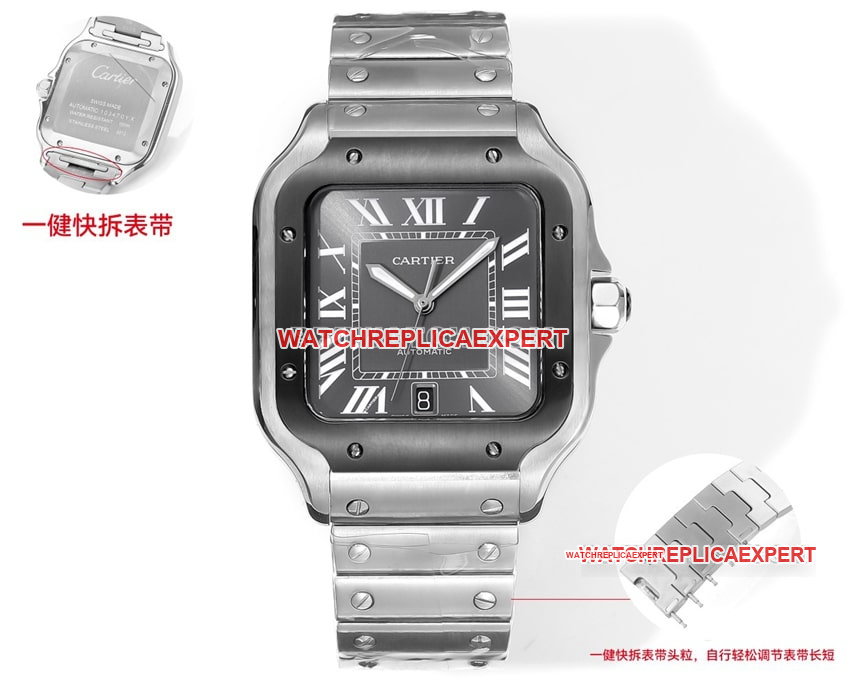 THB factory Cartier Santos Original Factory super clone black and gray plate steel bracelet model front live photo