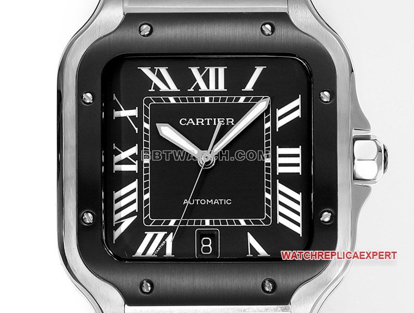 THB factory Cartier Santos Original Factory super clone black and gray plate steel bracelet model front live photo