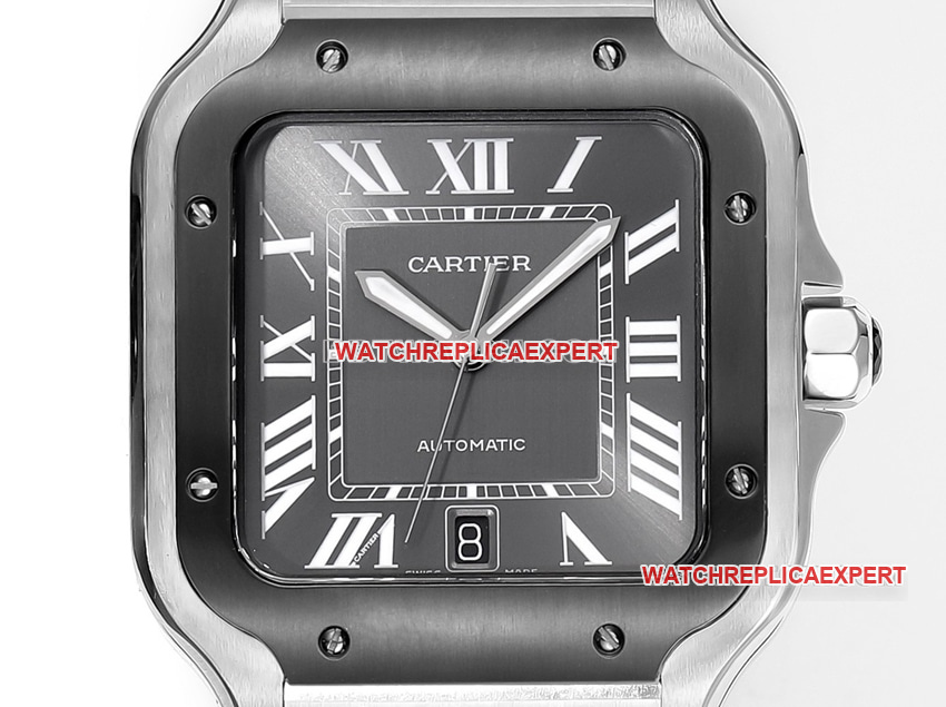 THB factory Cartier Santos Original Factory super clone black and gray plate steel bracelet model front live photo