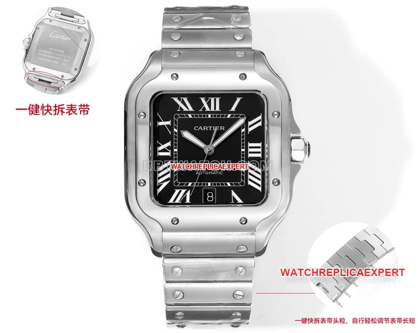 Cartier THB Factory Cartier Santos 1:1 Top-Quality Replica with Quick Release Black and White Dial Mechanical Steel Strap