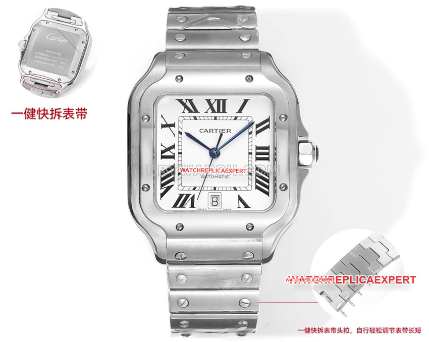 THB factory Cartier Santos 1:1 top-tier replica black white dialsteel bracelet model front live photo