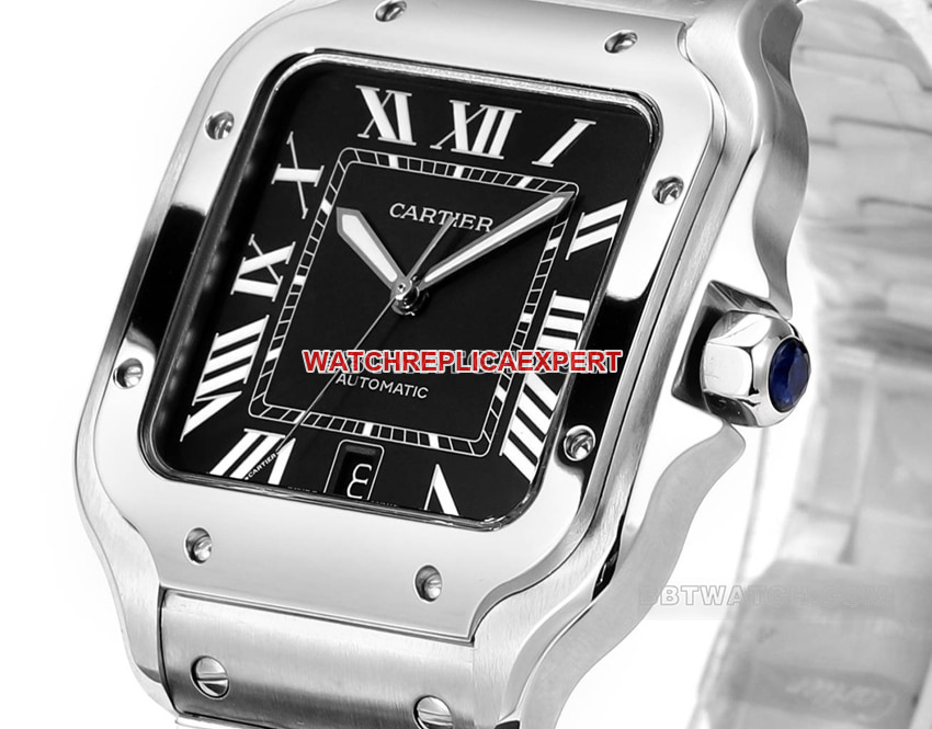 THB factory Cartier Santos 1:1 top-tier replica black white dialsteel bracelet model side live photo