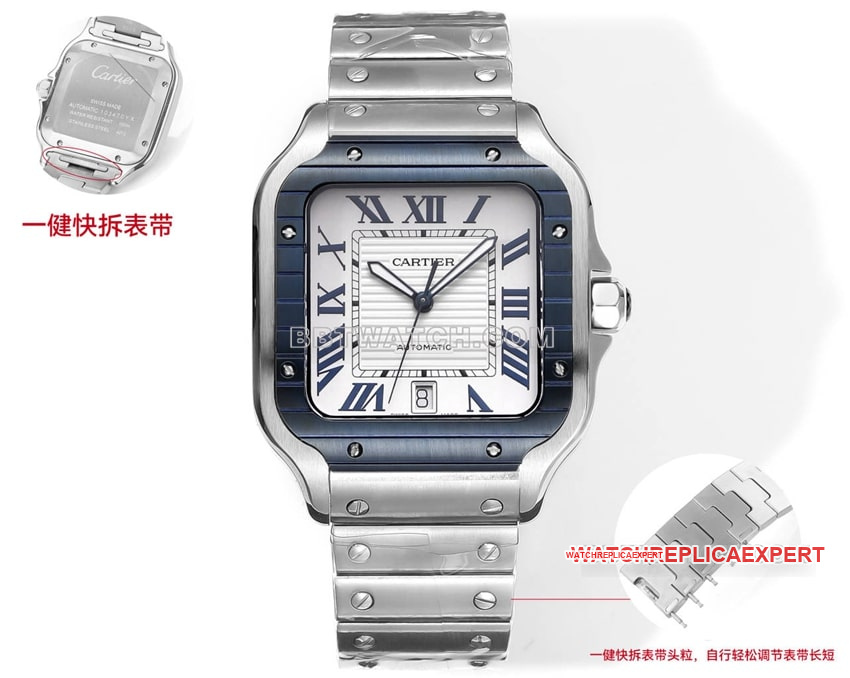 THB Factory Cartier Santos Top Original Factory CollectBlue/White Dial Steel Band Front Real Photo