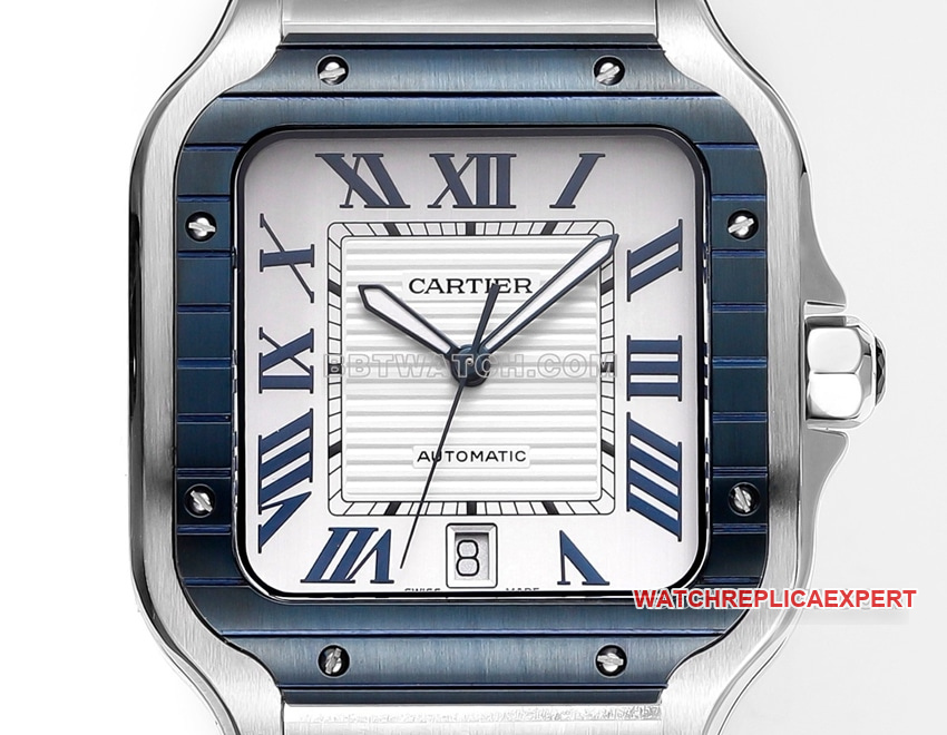 THB Factory Cartier Santos Top Original Factory CollectBlue/White Dial Steel Band Front Real Photo