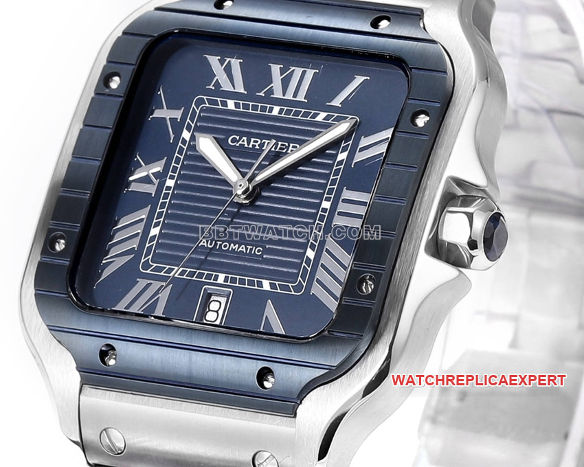 THB Factory Cartier Santos Top Original Factory CollectBlue and White Dial Steel Band Side Real Shot Images
