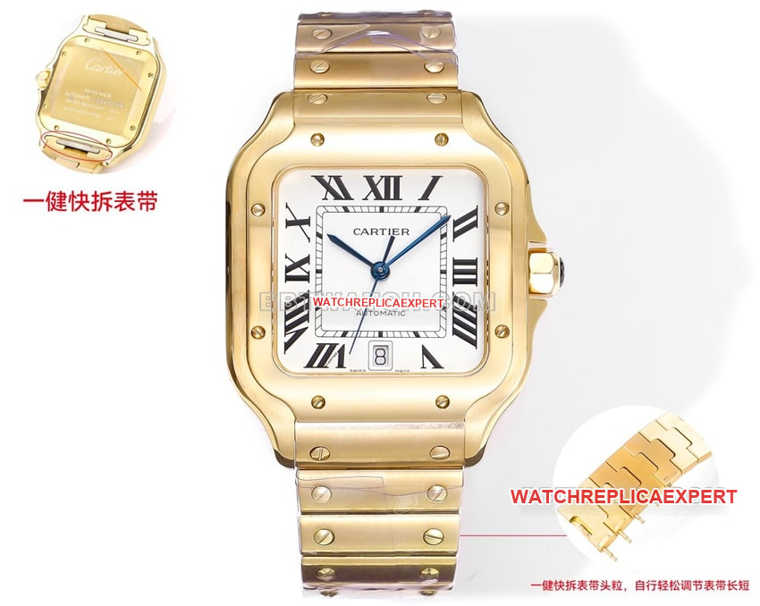 THB Factory Cartier Santos Top-Quality Replica White Dial Gold Mechanical Steel Strap