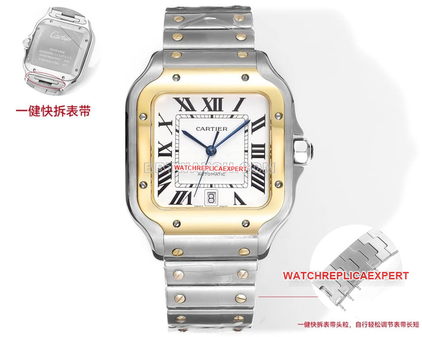 THB factory Cartier Santos top-tier replicawhite dialyellow goldsteel bracelet front live photo