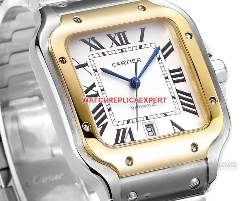 THB factory Cartier Santos top-tier replicawhite dialyellow goldsteel bracelet side live photo