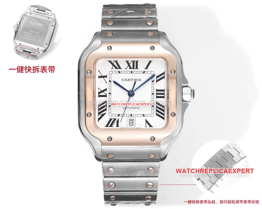 THB factory Cartier Santos Original Factory super clonewhite dialrose goldsteel bracelet front live photo