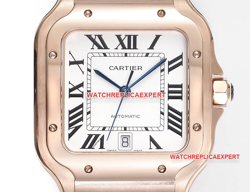 THB factory Cartier Santos Original Factory super clonewhite dialrose goldsteel bracelet front live photo