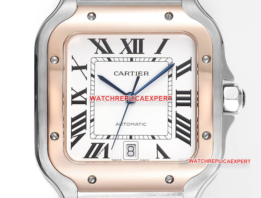 THB factory Cartier Santos Original Factory super clonewhite dialrose goldsteel bracelet front live photo