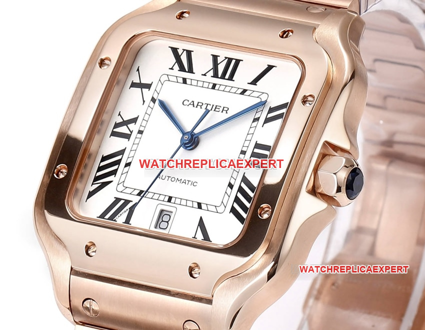 THB factory Cartier Santos Original Factory super clonewhite dialrose goldsteel bracelet side live photo