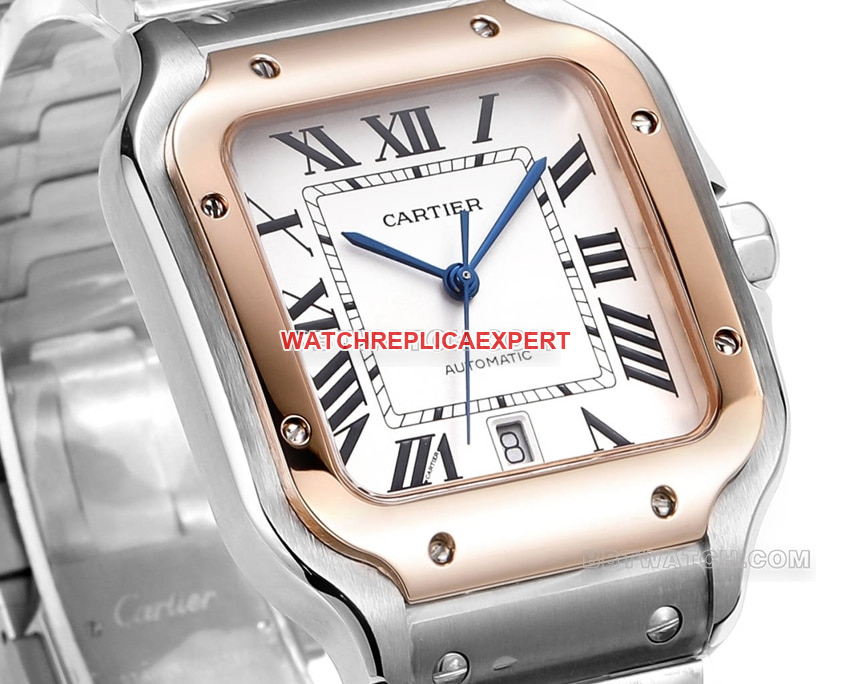 THB factory Cartier Santos Original Factory super clonewhite dialrose goldsteel bracelet side live photo