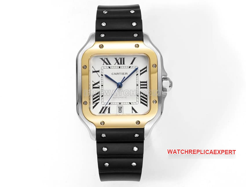 THB factory Cartier Santos Original Factory super clonewhite dialyellow goldrubber strap front live photo