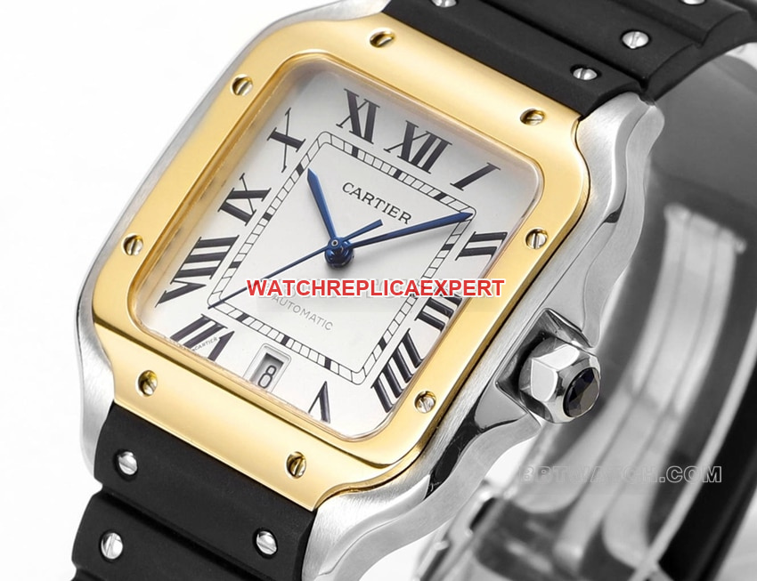 THB factory Cartier Santos 1:1super clonewhite dialyellow goldrubber strap side live photo